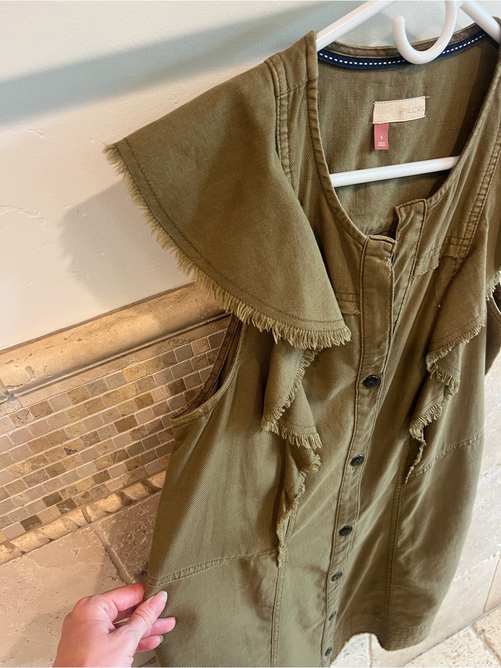 Pilcro Olive Ruffle-Trim Button Front Dress - Picture 4 of 8